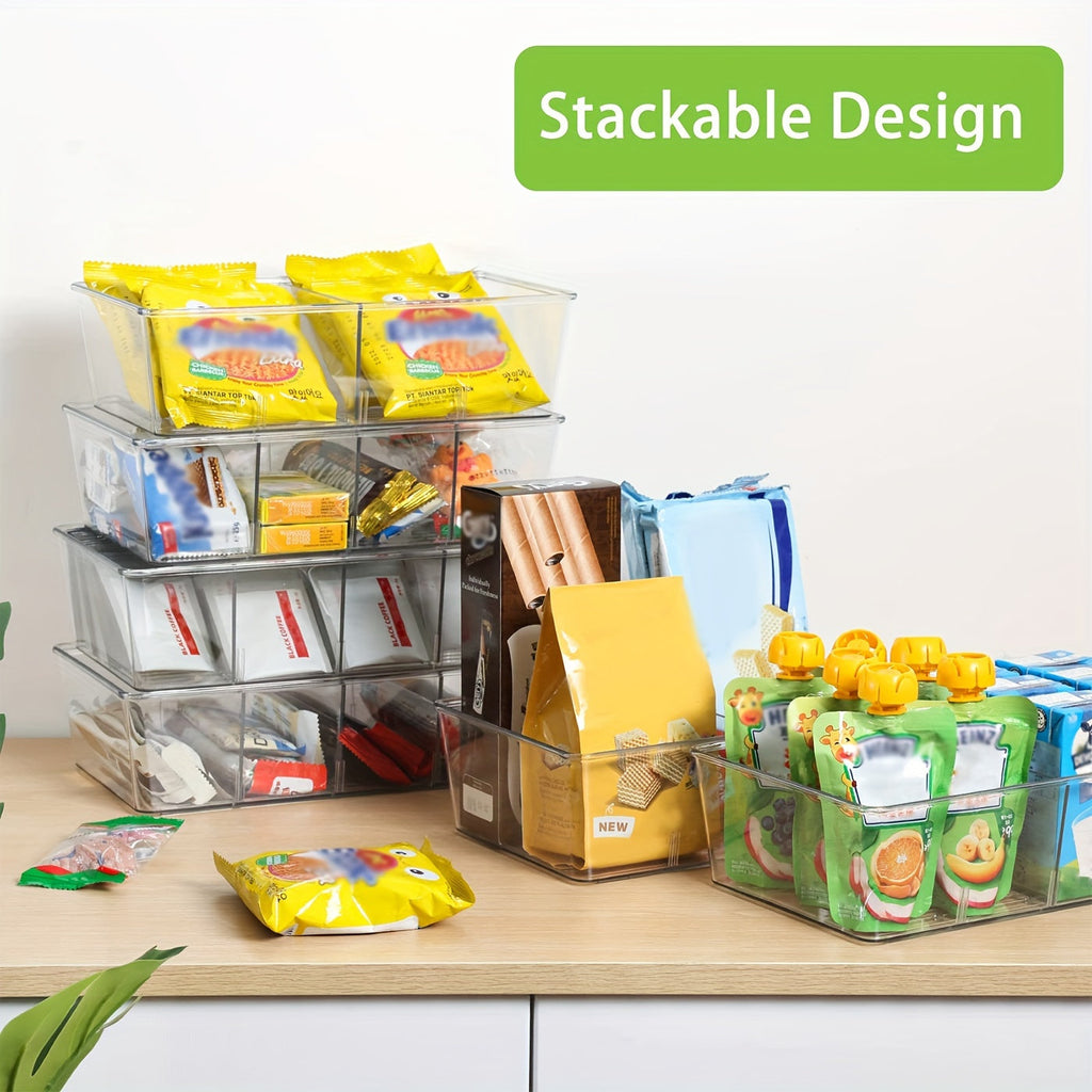Clear Pantry Organizer Bins, Set of 6 Plastic Food Storage Containers for Kitchen, Fridge, Cabinet, Snack, Spice, and Condiment Pouch Organization