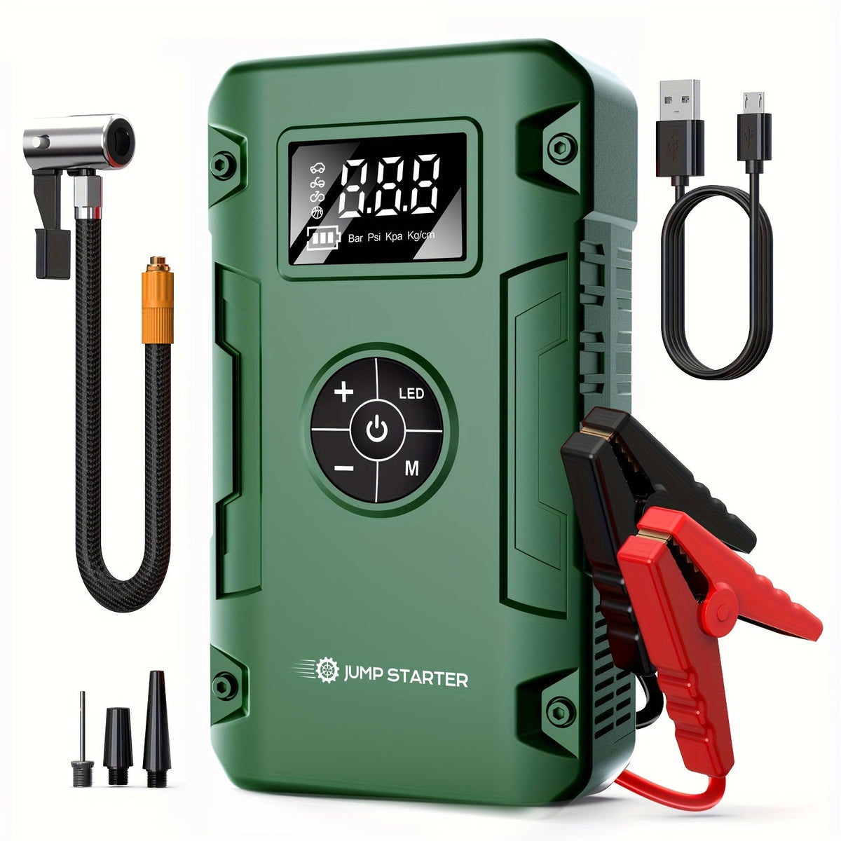 10000A 7-in-1 Car Jump Starter with 150PSI Air Pump – Portable Battery Booster for Gas & Diesel Engines, High-Pressure Pump, Vehicle Emergency Kit, Power Bank