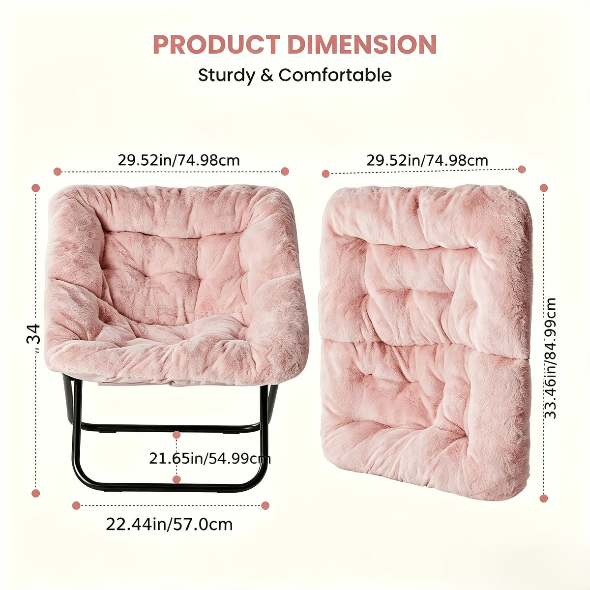 Square Moon Chair – Folding Portable 450 LB Capacity Accent Chair for Living Room Bedroom Reading & Relaxing in Pink White & Gray
