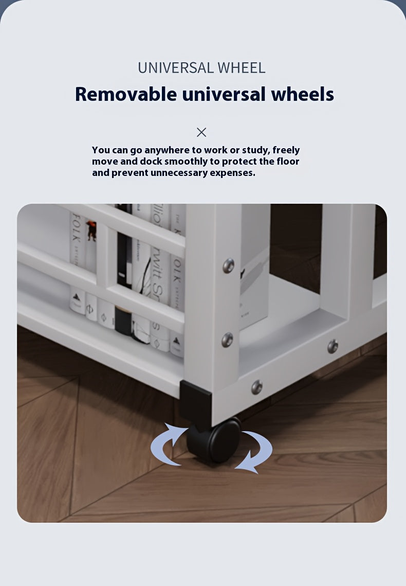 3-Tier Rolling Folding Desk with Wheels, Height-Adjustable and Expandable Desktop, Storage Shelf for Laptop, Study, Home Office, Bedroom, Living Room Computer Table