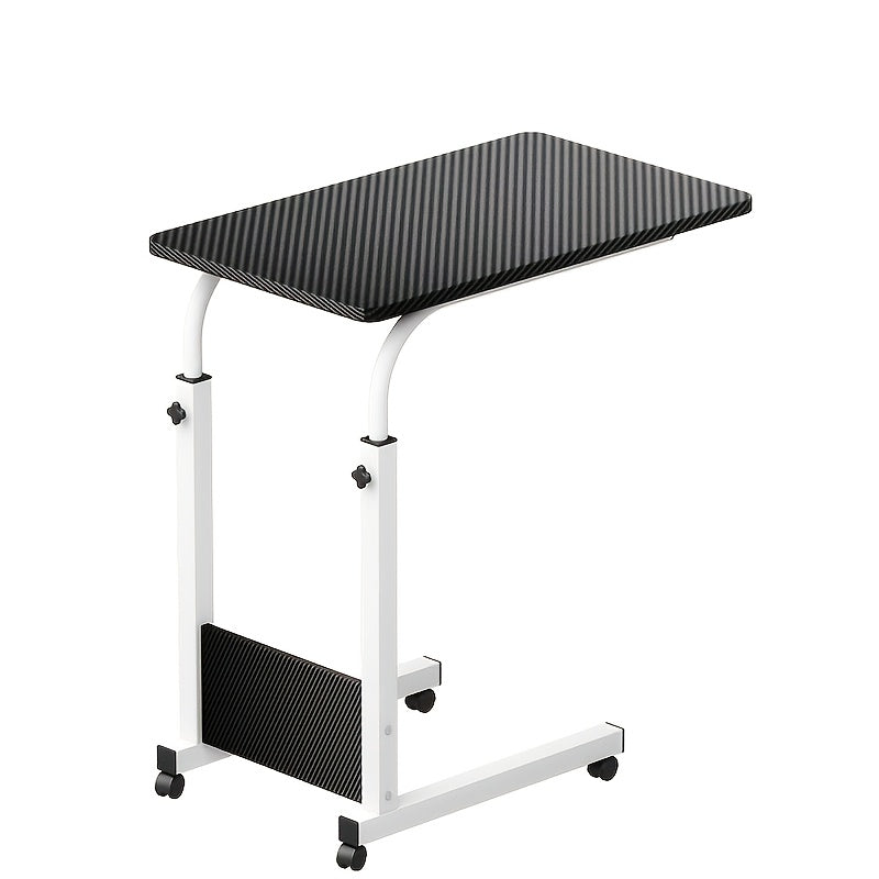 Height Adjustable Rolling Laptop Table with 4 Wheels & Dual Shelves – Mobile Workstation Desk for Bedside, Dorm, Office, and Living Room, Sturdy Steel Frame, Space-Saving Design