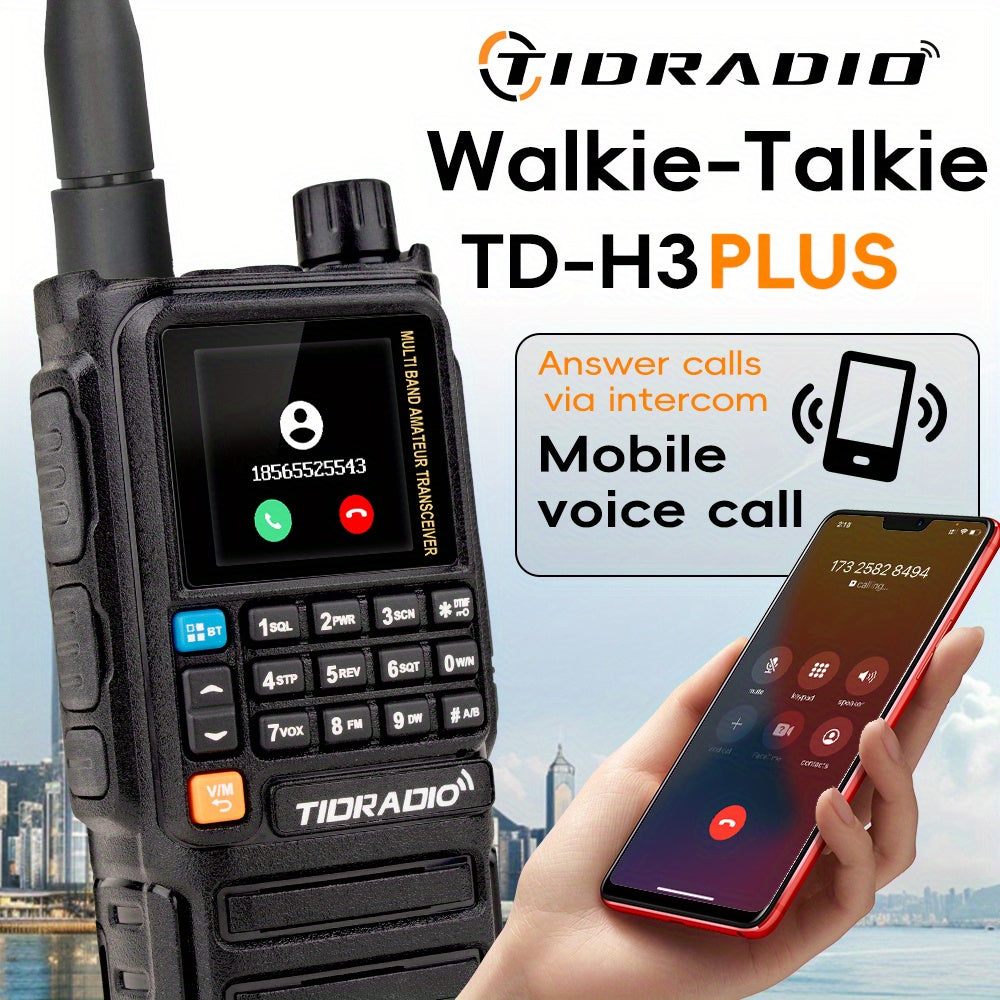 TIDRADIO H3 Plus Ham Radio Multi-Band Two-Way Radio 5W VHF UHF AM FM NOAA Smartphone Programming USB-C 2500mAh with Wireless Headset SMS & Repeater for Camping & Emergency