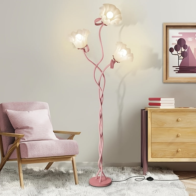 Vintage 3-Head Flower Floor Lamp 3 Color Modes Dimmable LED Standing Lamp Adjustable Gooseneck Reading Light for Living Room Bedroom Office Home Decor