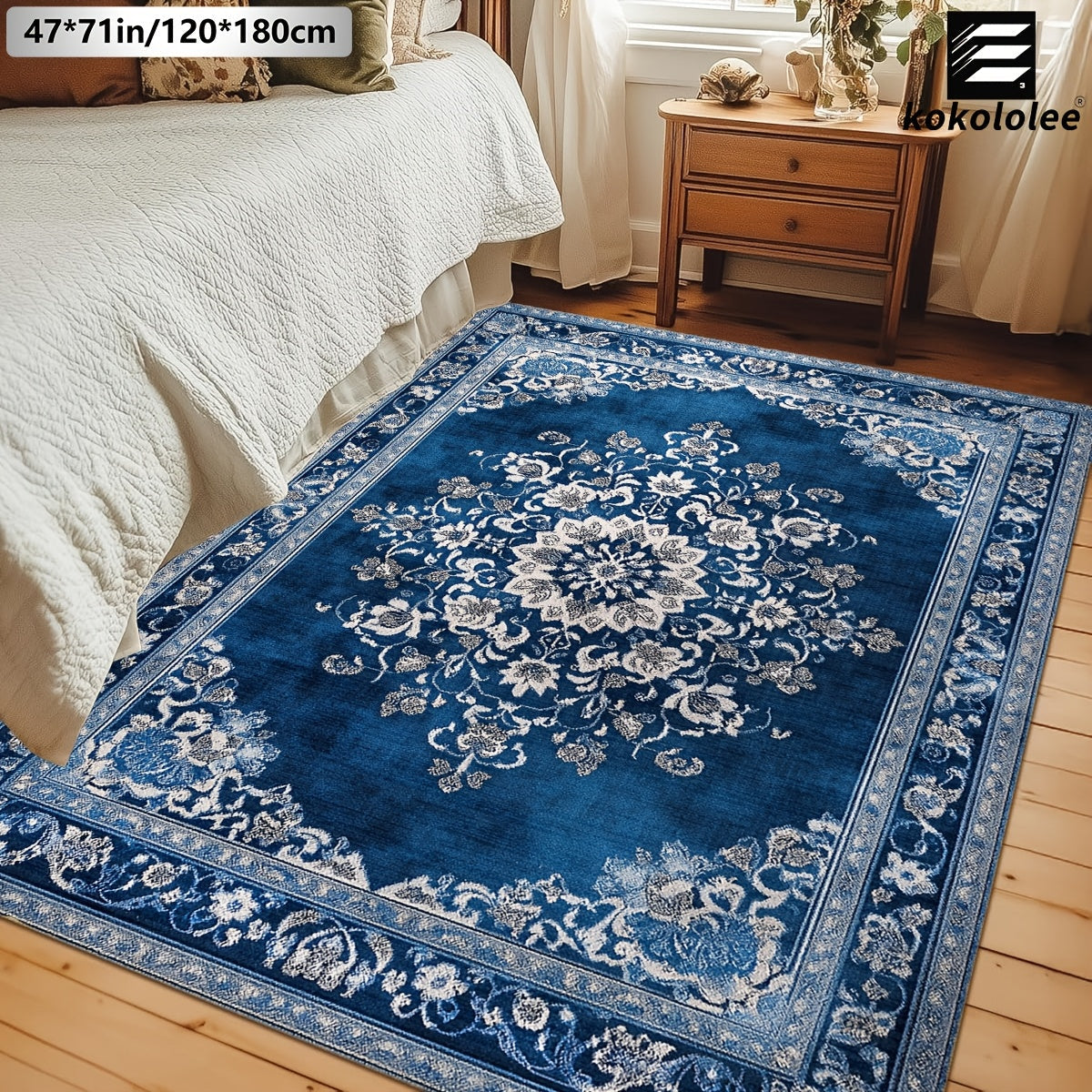 Luxury Velvet Bohemian Area Rug – Non-Slip Machine Washable 100% Polyester Flat Printed Carpet for Living Room Bedroom Kitchen in 5 Sizes