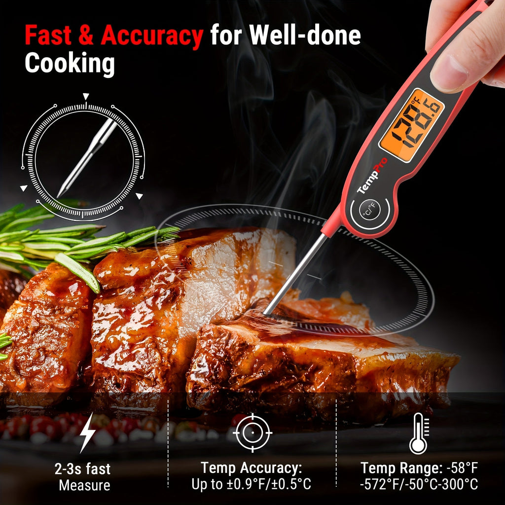 Instant Read Meat Thermometer with Motion Sensing Foldable Probe, Digital Food Thermometer for Kitchen, BBQ, Grill, Smoker, Candy, and Oil Cooking, -58°F to 572°F, Fast 2-3 Second Response