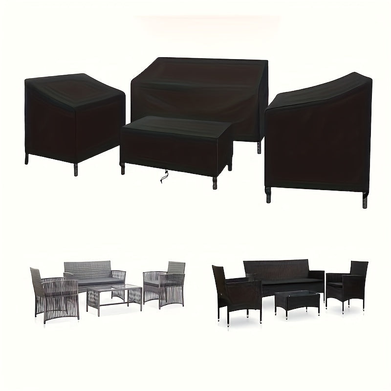 4-Piece Outdoor Furniture Cover Set - Sofa Cover, 2 Chair Covers & Coffee Table Cover, Wind Buckle Straps & Adjustable Drawstring - Patio, Balcony & Courtyard - Black