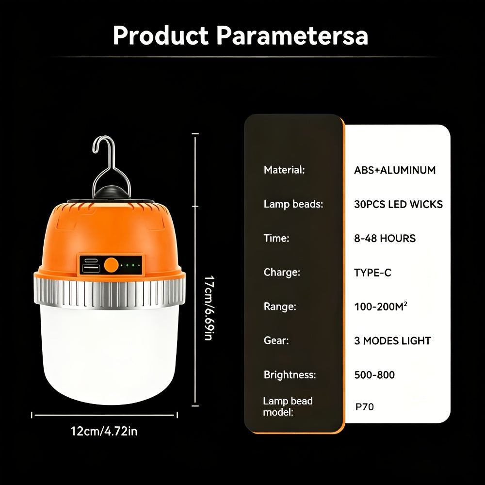 LED Camping Lantern USB Rechargeable with Built-In Power Bank, Ultra-Bright Portable Hanging Tent Light for Camping, BBQ, Patio, and Outdoor Emergency, Charges Mobile Phones, Freestanding & Hanging Design