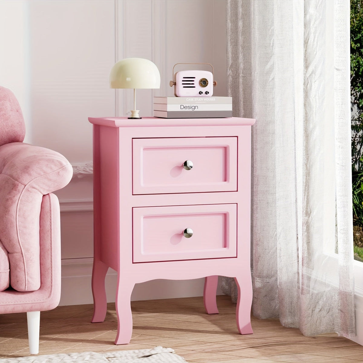 Nightstand with Drawers – Small Bedside Table for Bedroom Small Spaces in Forest Green White Blue Pink Navy Blue (Set of 1 or 2)