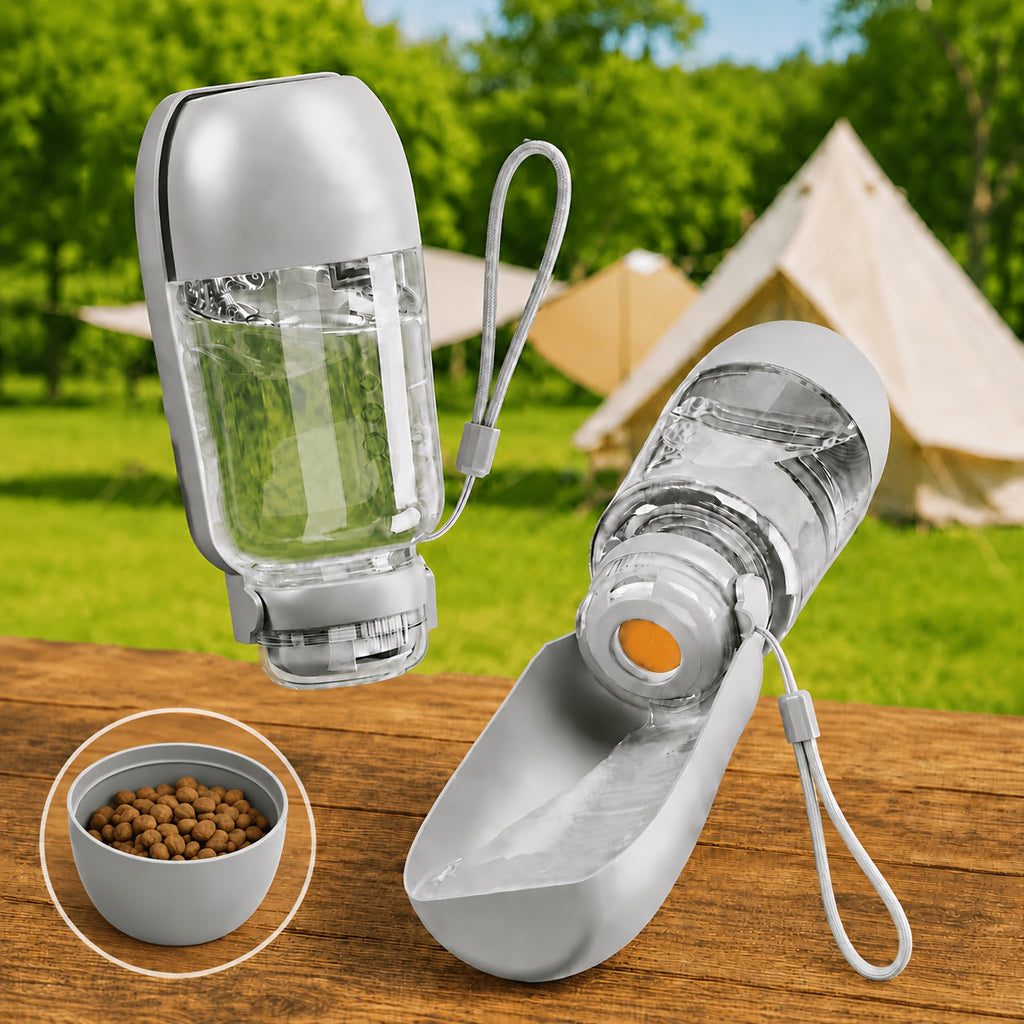 Portable 2-in-1 Dog Water Bottle with Food Bowl - 520ML Leak-Proof Pet Travel Water Dispenser for Dogs and Cats, Large Capacity Outdoor Hydration Cup for Walking, Hiking, and Camping