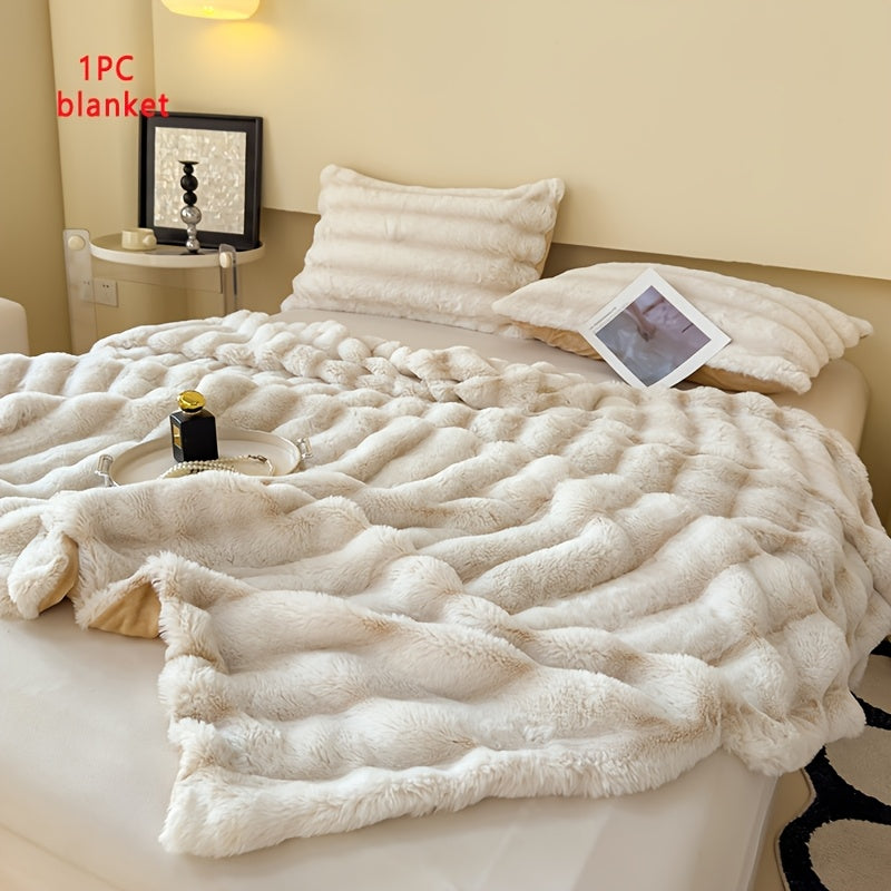 Luxury Thick Striped Plush Blanket – Rabbit-Like Soft Skin-Friendly Warm Throw for Sofa Bed Office & Travel in 6 Colors 3 Sizes