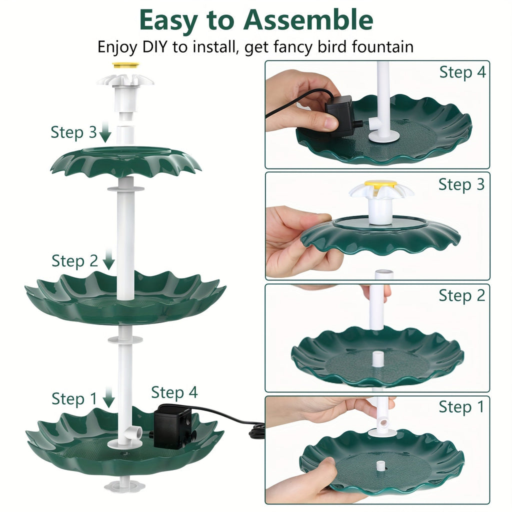 3-Layer Solar Bird Bath Fountain 3.5W – Outdoor Garden Courtyard Decor Solar Powered Fountain Pump, No Wiring Needed, Dark Green, Light Blue, or Fountain-Only, Single & Three Tier Options