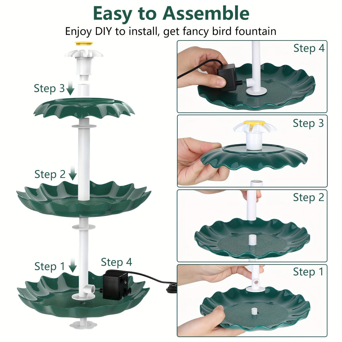 3-Layer Solar Bird Bath Fountain 3.5W – Outdoor Garden Courtyard Decor Solar Powered Fountain Pump, No Wiring Needed, Dark Green, Light Blue, or Fountain-Only, Single & Three Tier Options