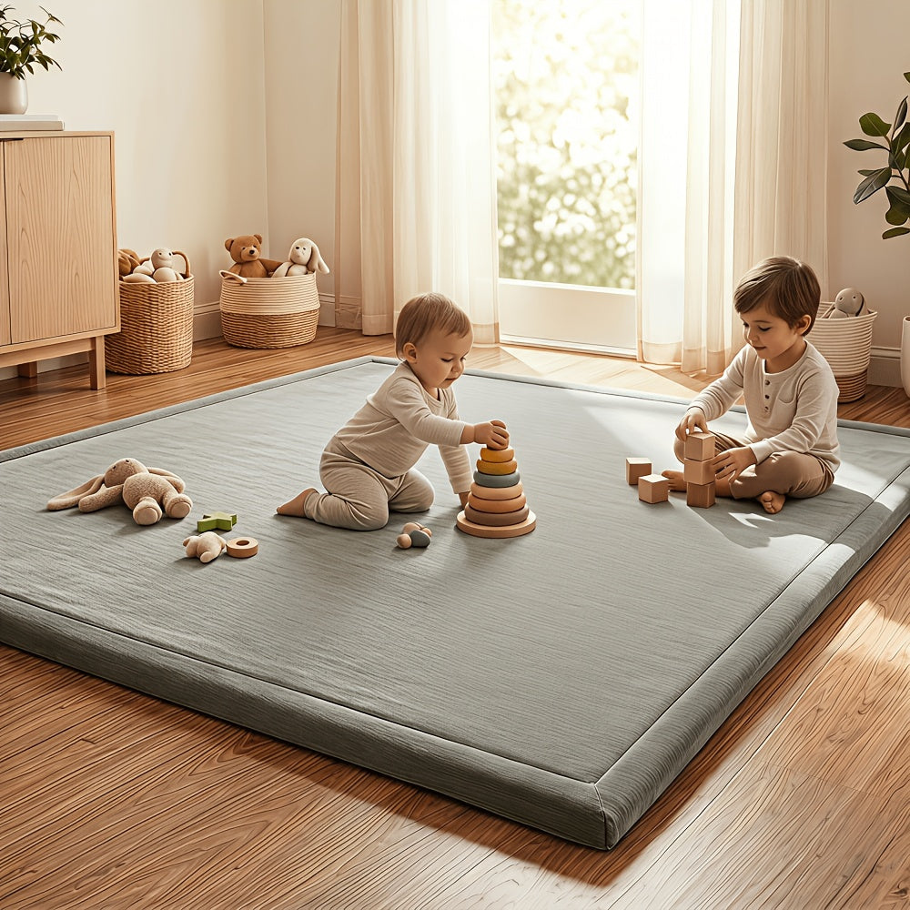 Baby Play Mat 50x50 In 3cm Thick Padded Foam Tatami Crawling Mat for Kids Playroom Playpen Nursery Living Room & Yoga – Coffee Brown & Turquoise
