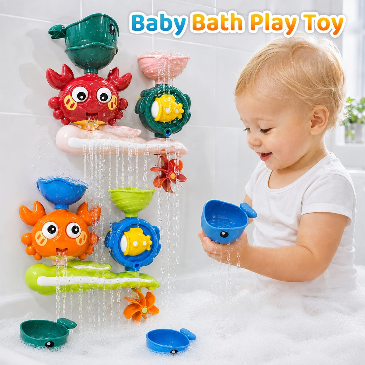 Kids Bath Toys Set, Safety-Designed Vibrant Color Water Play Toys for Toddlers & Children, Fun Bath Time Companions for Boys & Girls, Baby Shower & Holiday Gift