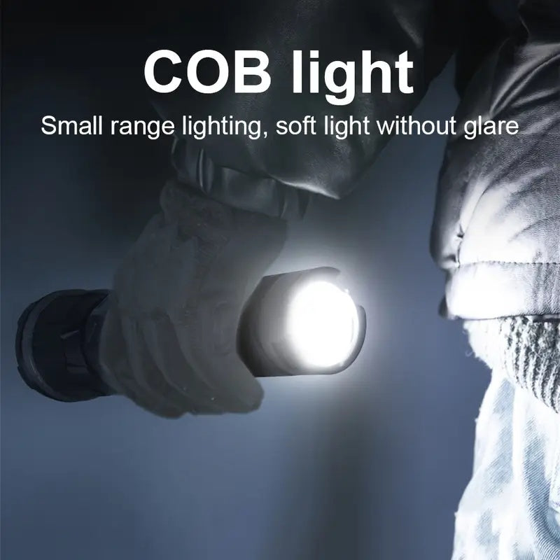 1800 Lumen USB-C Rechargeable LED Flashlight, 8 Modes, Zoomable Beam, COB Tail Light - Tactical Flashlight for Camping, Emergency, Outdoor, and Home Use