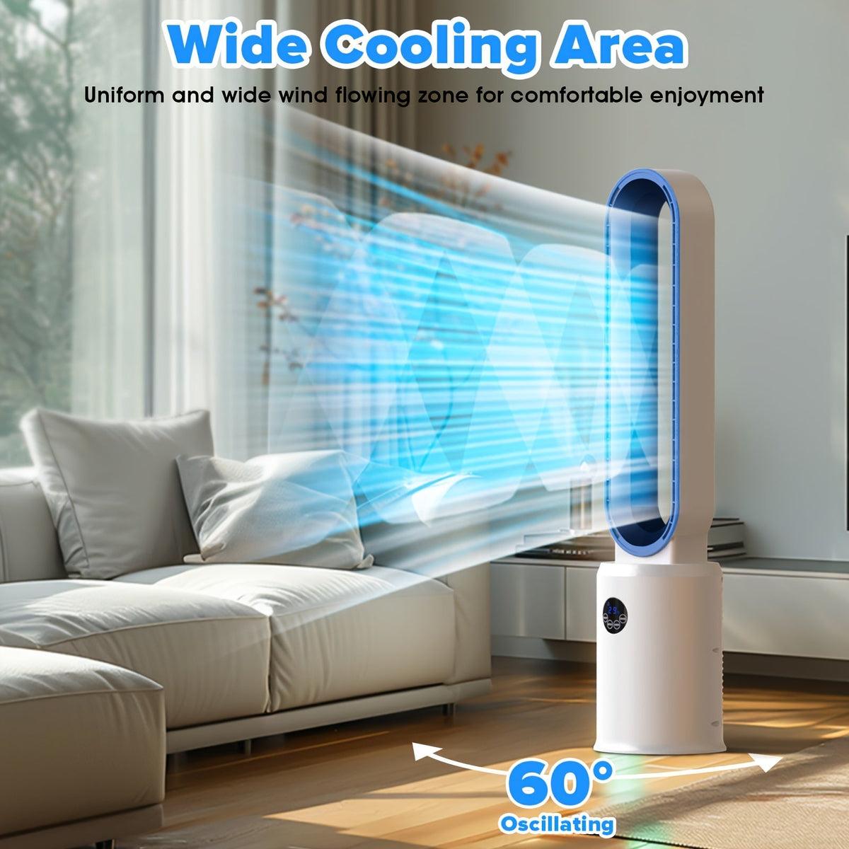 Bladeless Tower Fan 39", 24-Speed Settings, Remote Control, 12-Hour Timer, Silent Oscillating Indoor Air Circulator, Safe for Kids & Pets, Cooling Fan for Bedroom Living Room Home Office