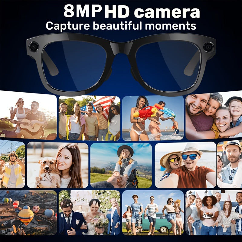 AI Smart Glasses with 8MP HD Camera, Touch Control, ChatGPT Real-Time Translation, Wireless Calling, Blue Light Protection, Dual-Mic Noise Reduction, and Photochromic Lens for Cycling, Driving, Travel, and Office Use