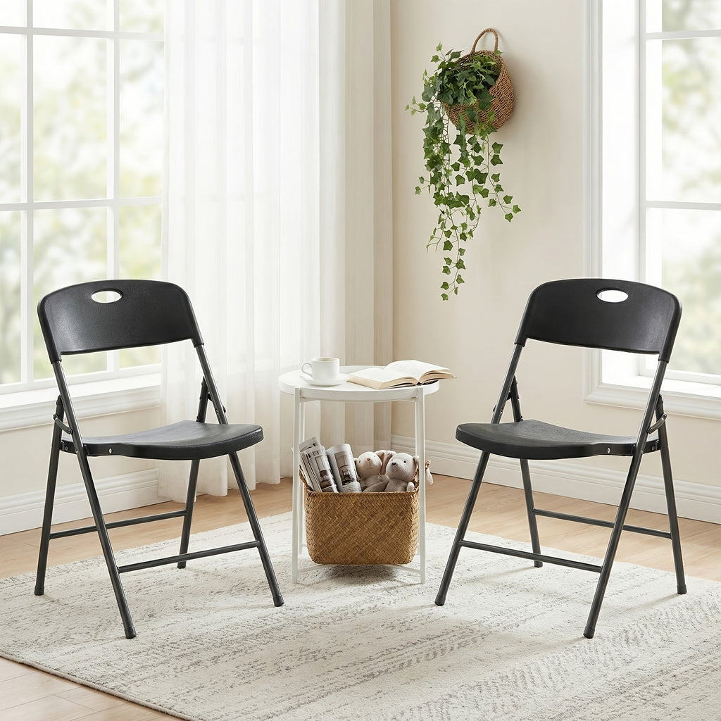 Plastic Folding Chairs 375LB Heavy Duty Lightweight Foldable Set of 2 4 6 for Office Party Outdoor Events Camping Wedding Black White