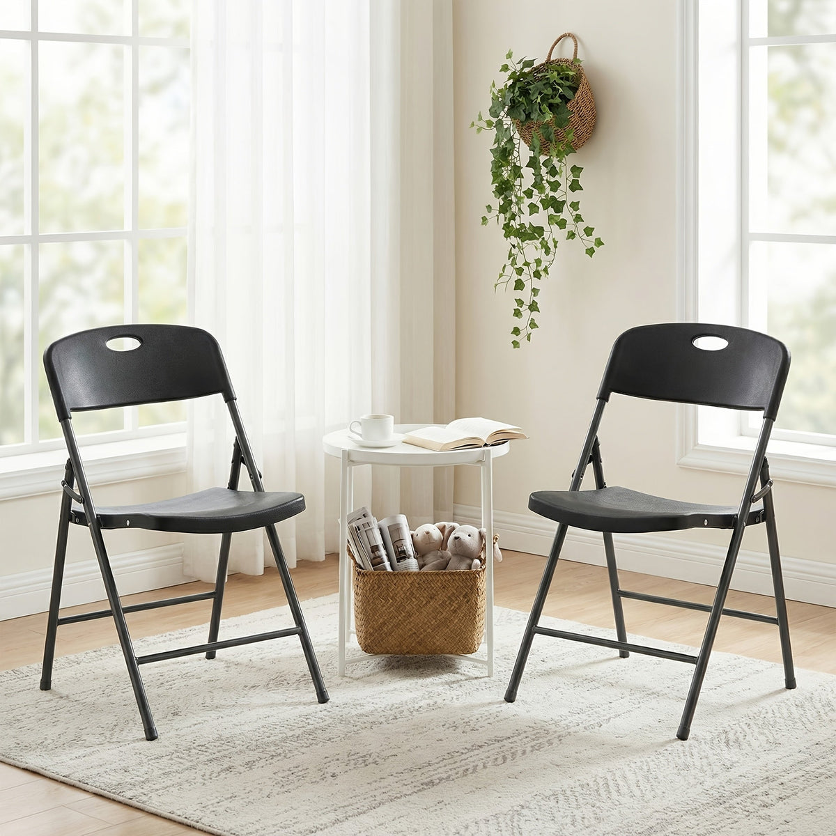 Plastic Folding Chairs 375LB Heavy Duty Lightweight Foldable Set of 2 4 6 for Office Party Outdoor Events Camping Wedding Black White