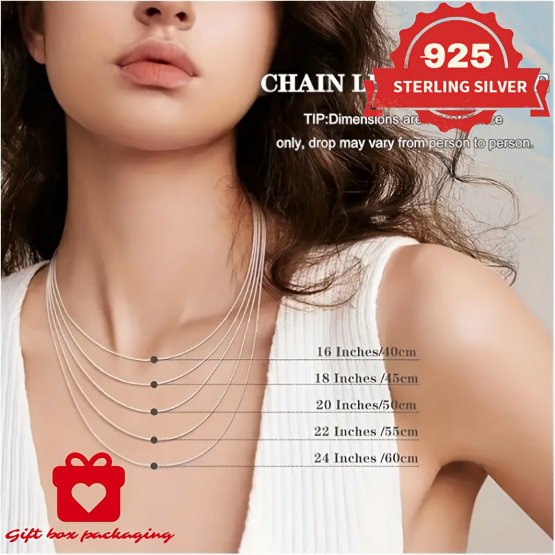 925 Sterling Silver 1mm Snake Chain Necklace Unisex – Handmade Round Snake Chain Lengths 16–24 Inches, Gift Box Included, Perfect for Daily Wear, Mother’s Day & Gifts for Him or Her