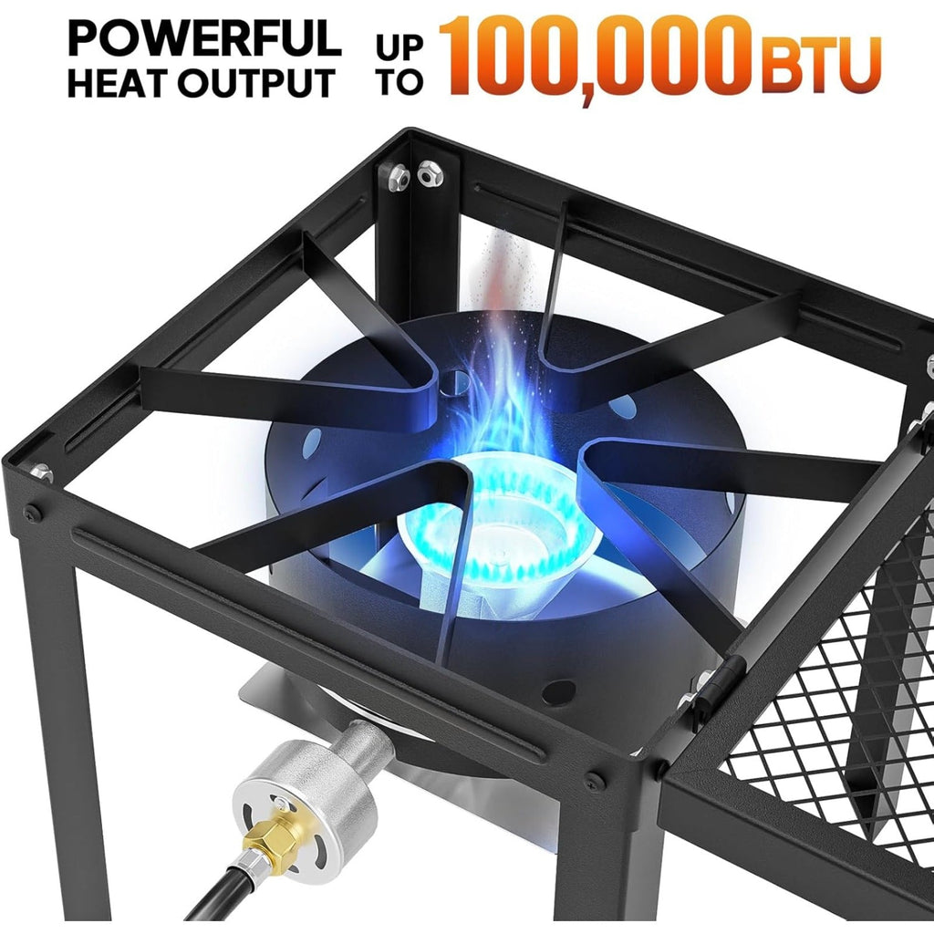 30-Quart Outdoor Turkey Deep Fryer Kit with 100,000 BTU Propane Burner Strainer Basket Steamer Plate & Foldable Side Shelf for Seafood Boils Frying & Steaming