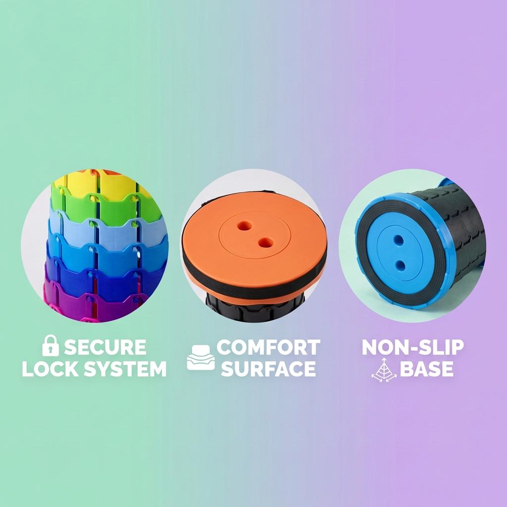 Collapsible Camping Stool, 400 lbs Capacity, Ultra-Portable Lightweight Folding Seat - Folds Flat, Fits in Backpack for Camping, Hiking, Fishing & Indoor/Outdoor Use - Rainbow Option Available