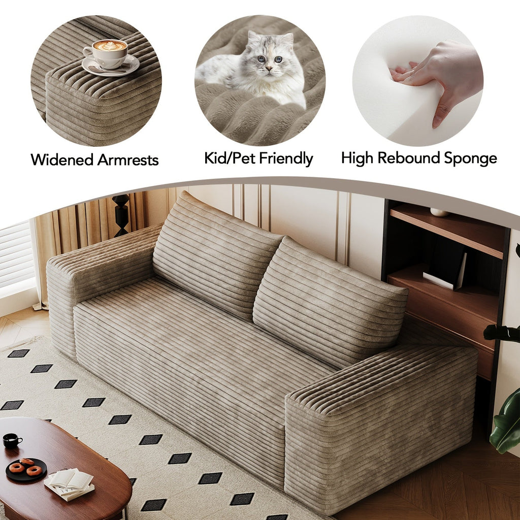 Cloud Sofa 71" Corduroy Fabric, Deep Seat Boneless Couch, No Assembly Ships Compressed in Box, 2-3 Seater Sofa for Living Room Bedroom Dorm, Modern Comfy Lounge Sofa, Multiple Colors