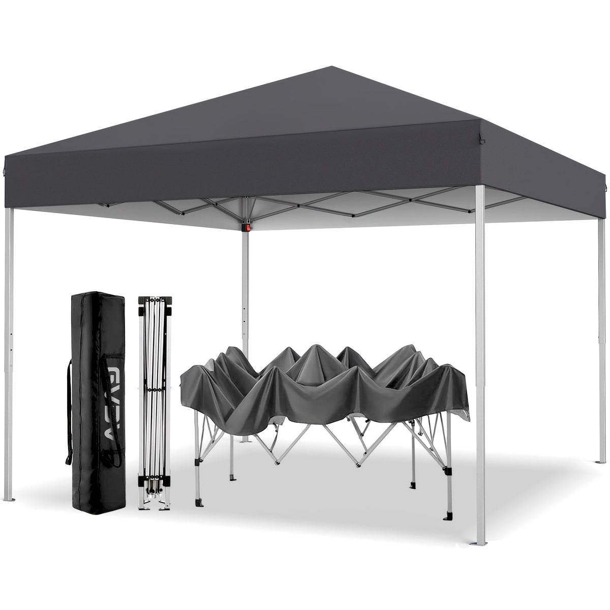 10x10 Pop Up Canopy Tent, UPF 50+ Heavy-Duty Steel Frame, 3 Height Settings, Waterproof Instant Canopy with Carry Bag for Backyard, Patio, Beach, Camping, Party, Market - Space Gray, Black, Blue, Red, Dark Gray, Forest Green