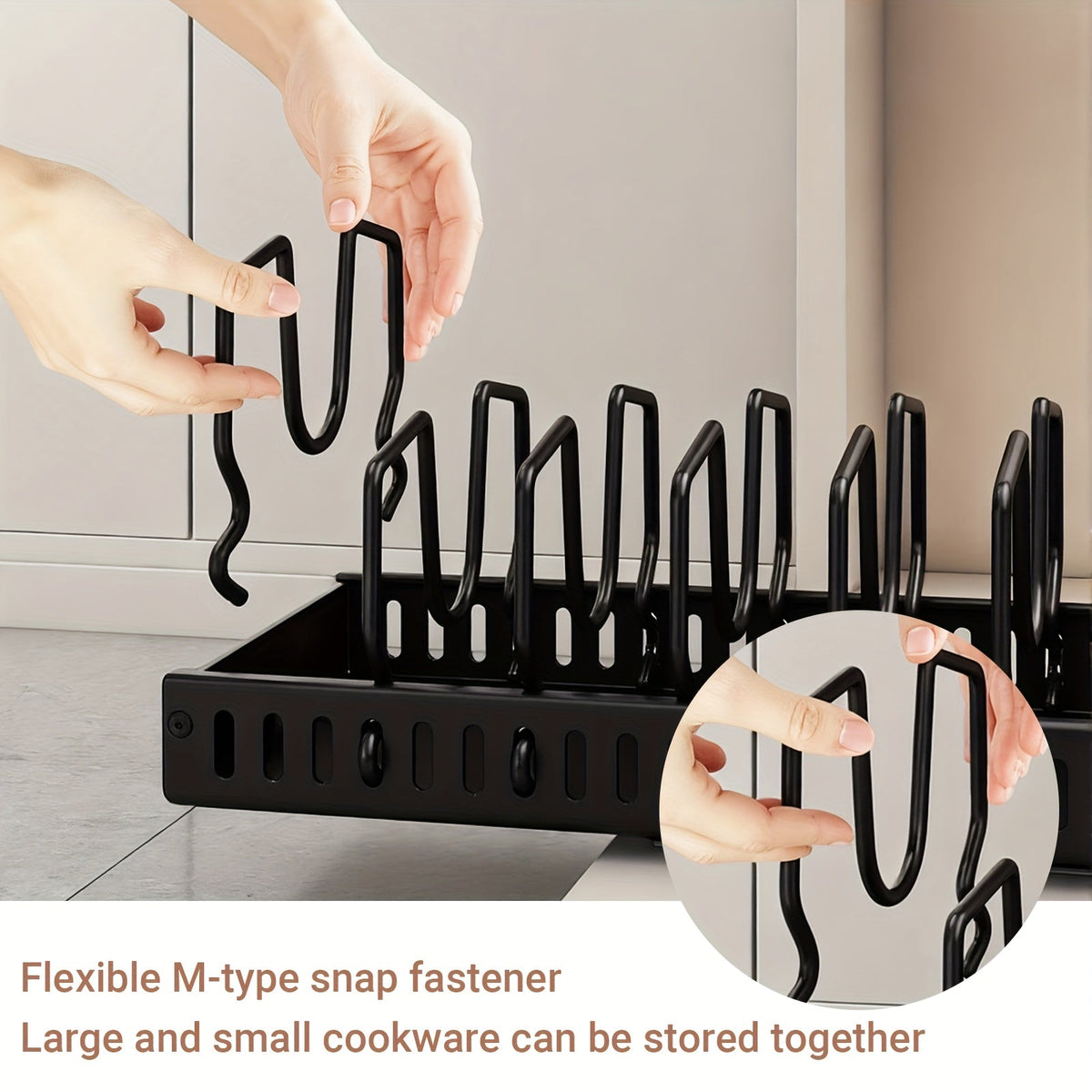 Pull-Out Pot & Pan Organizer Rack for Under Cabinet – Slide-Out Lid Holder with 8 Adjustable Compartments, Drill-Free Installation, Kitchen Cabinet Cookware & Baking Sheet Organizer – 1pc or 2pcs