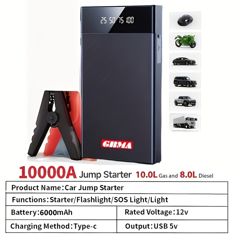 2000A Peak Portable Car Jump Starter Wireless Battery Booster – 12V Quick Start for Gas (8.0L) & Diesel (6.5L) Engines with USB Input/Output, LED Emergency Light – Car Accessory & Emergency Tool