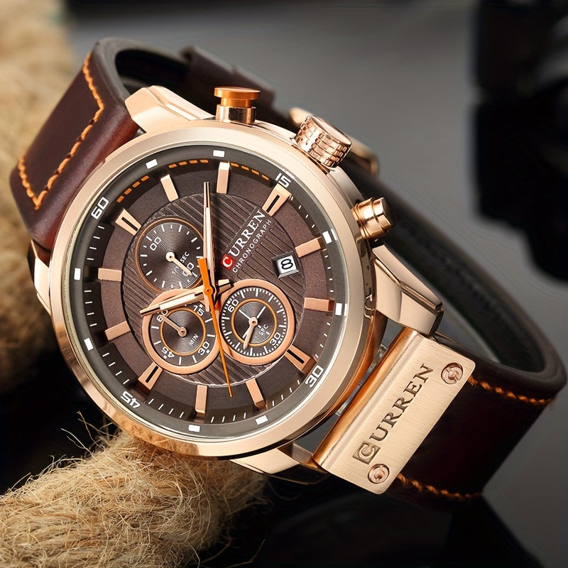 Men's Chronograph Sport Quartz Watch with Date Display – Stopwatch Wristwatch for Men, 6 Colors (Brown, Blue, Black, Grey), Casual Business Everyday Watch Gift