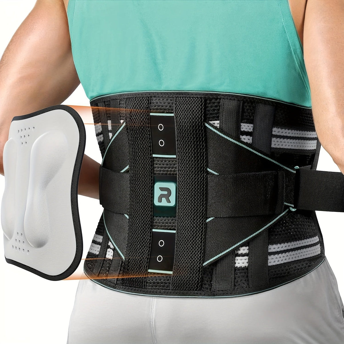 Lumbar Support Back Brace with Massage Pad, Breathable Lower Back Support Belt for Men & Women – Adjustable Strap Pain Relief Waist Belt for Work, Lifting, and Driving (Orange & Blue, S-XXL)