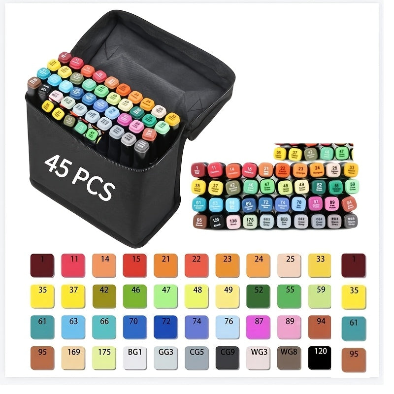 Dual Tip Art Markers Set (45 to 262 Colors) with Stand Option – Artist Alcohol Markers for Adult Coloring, Drawing, Sketching, Illustration, Manga, and Painting Supplies