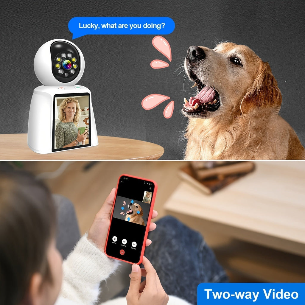 WiFi PTZ Indoor Camera with 3-Inch Built-In Screen, 3MP HD Video Calling, Two-Way Audio, Color Night Vision, AI Detection, Pet/Baby/Elderly Monitor, Home Security Camera, App Control