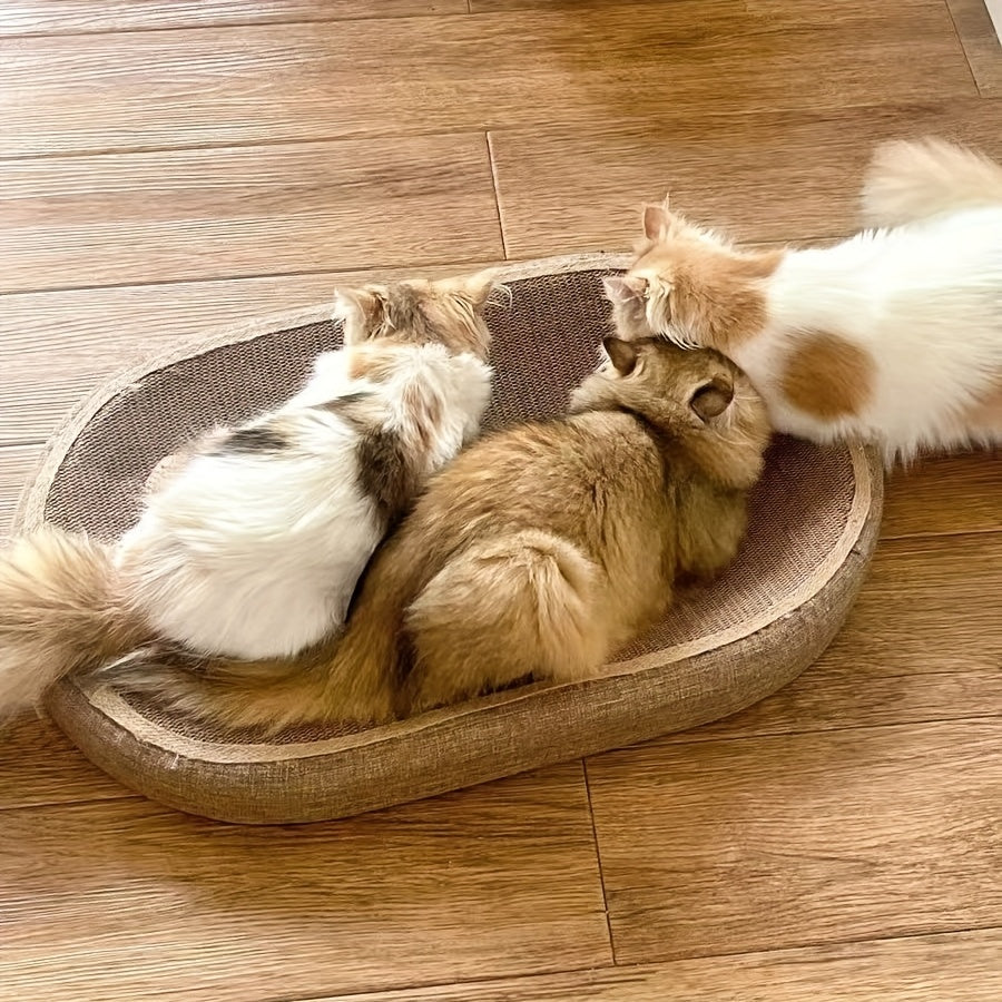 Large Oval Sisal Cat Scratching Board & Lounge Bed – 23.6 Inch Durable Scratch Pad with Sisal Toy Ball, No Assembly Needed, All-Season Cat Scratcher Mat for Indoor Cats to Play, Sleep, and Rest