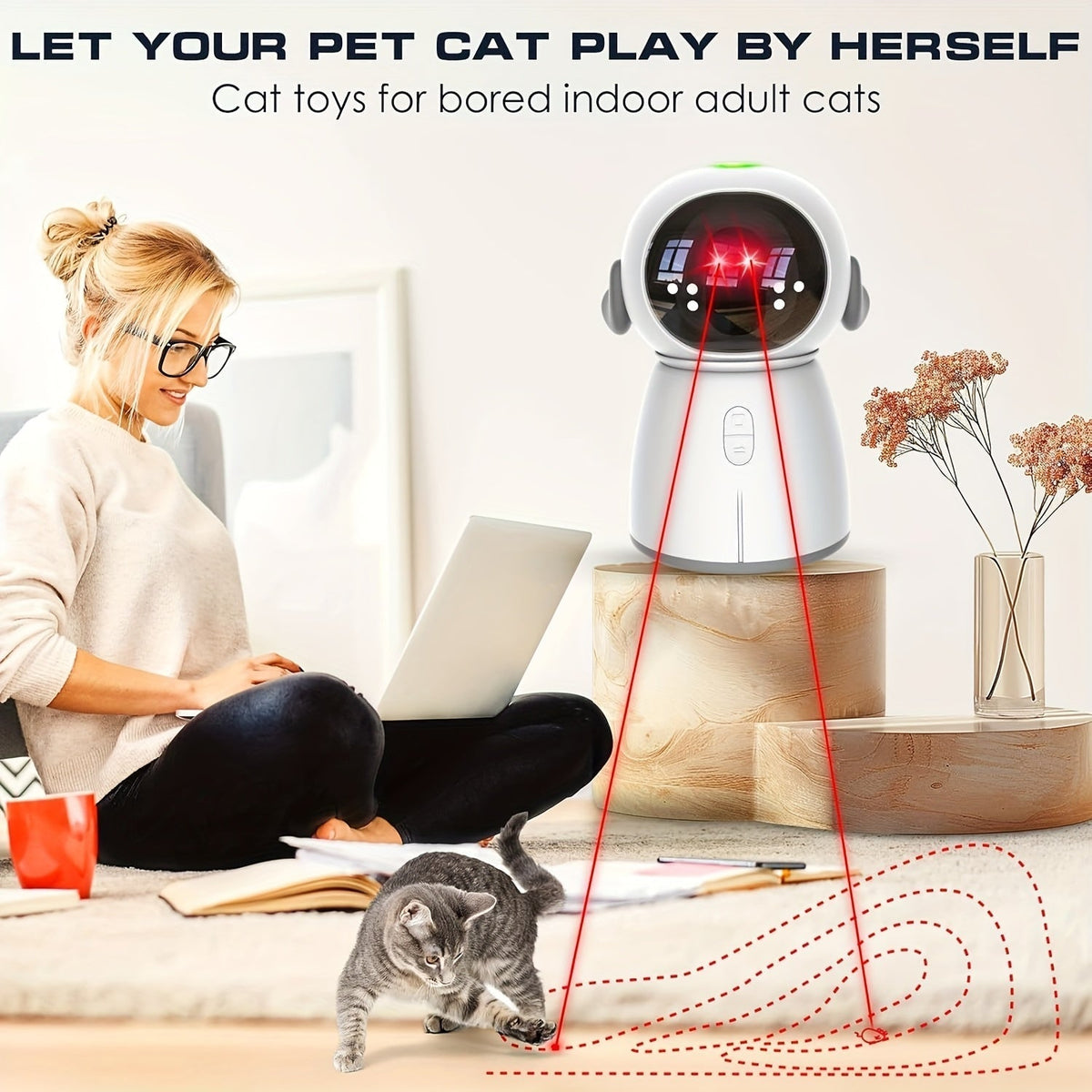 Dual Laser Cat Dog Toy Rechargeable – Auto Motion-Activated Interactive Laser Toy with 3 Speed Modes, 160-Inch Sensor, Adjustable Head for Indoor Cats, Kittens, and Dogs