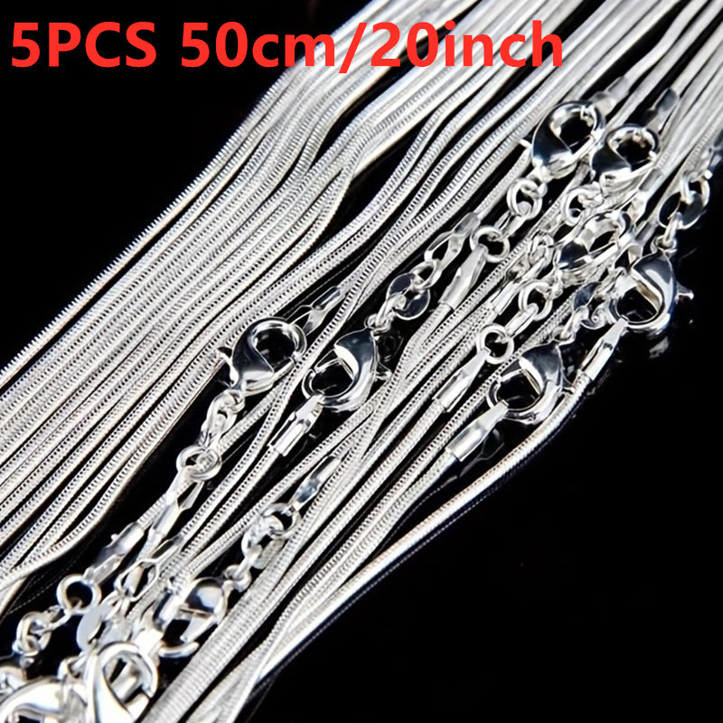 5-Piece 925 Silver Plated Snake Chain Necklace Set – 1mm Solid Bead Chain for Women & Men, Multiple Lengths 18-30 Inches, Layering Necklace Gift Set with Gift Bag