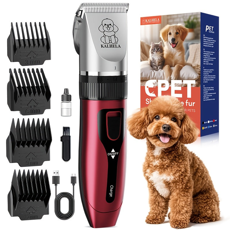 Rechargeable Cordless Pet Grooming Clippers with LED Display - Professional Wireless Dog Hair Trimmer, Detachable Blades, 4 Comb Guides, Low Noise, 3.6V USB Charging, for Dogs, Cats, and Small Animals
