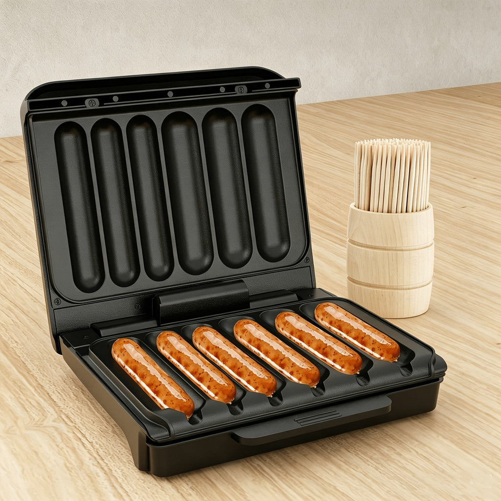 Electric Hot Dog Roller Grill & Sausage Cooker with Nonstick Plate, Built-In Oil Drip Tray & Cord Storage, 6-Slot Compact BBQ Grill for Home Parties Outdoor, Indicator Lights, Non-Slip Feet - 3 Colors