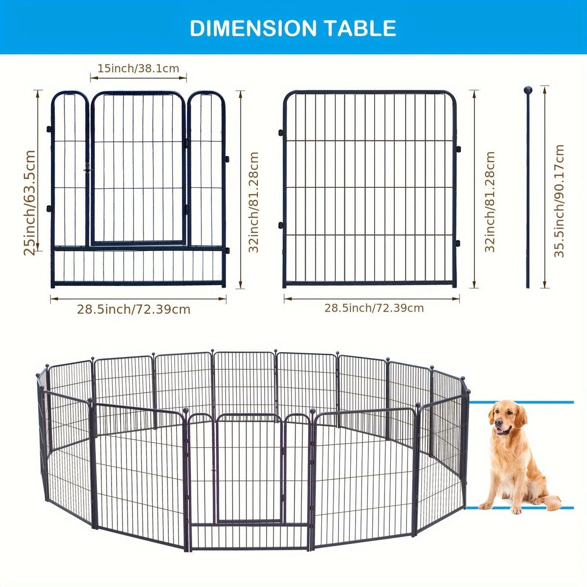 Heavy Duty Metal Dog Playpen – Portable Foldable Exercise Pen Fence for Small, Medium, and Large Dogs, 8 or 16 Panels, No Assembly Required, Perfect for Indoor, Outdoor, Yard, and RV Camping