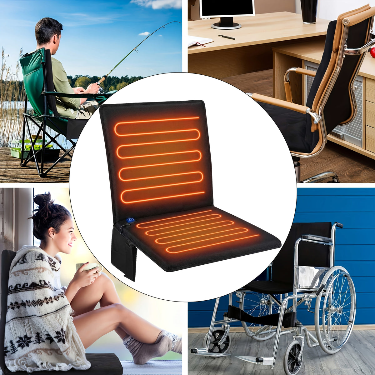 Portable Foldable USB Heated Seat Pad - 3 Adjustable Heat Modes - Stadium, Camping, Indoor & Outdoor - USB Powered - Black (Power Bank Not Included)