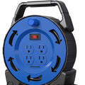 Retractable Extension Cord Reel 27 Ft 13A 125V 16/3C SJTW 4 Grounded Outlets Circuit Breaker LED Power Switch for Garage Workshop Home Blue Yellow Red