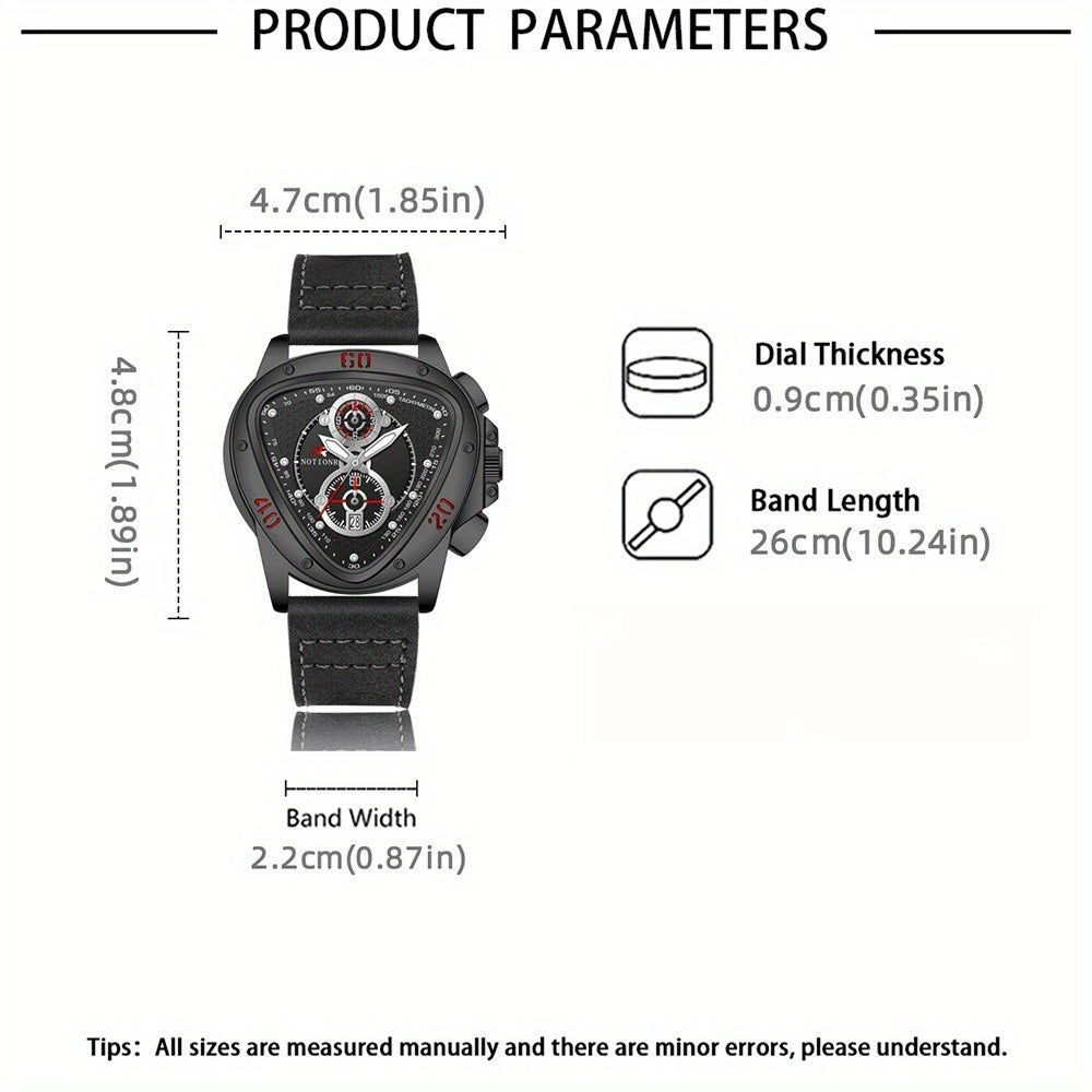 2pcs Men's Watch Set: Sports Triangle Dial Silicone Strap and Retro Square Dial Quartz Watch with Date Display, Casual Dress Watches for Valentine's Day or Father's Day Gift