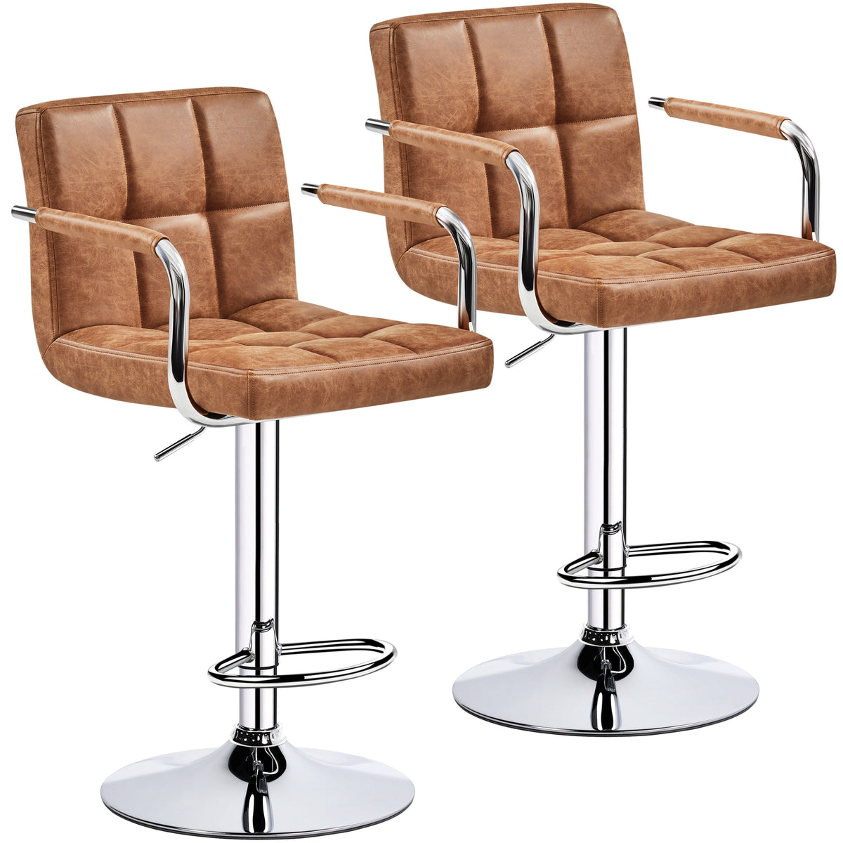 PU Leather Bar Stools Set of 2, Adjustable Height Swivel Counter Stools with Backrest & Footrest, Heavy-Duty Steel Base, Easy Clean Kitchen Island Dining Room Home Bar Chairs, Multiple Colors