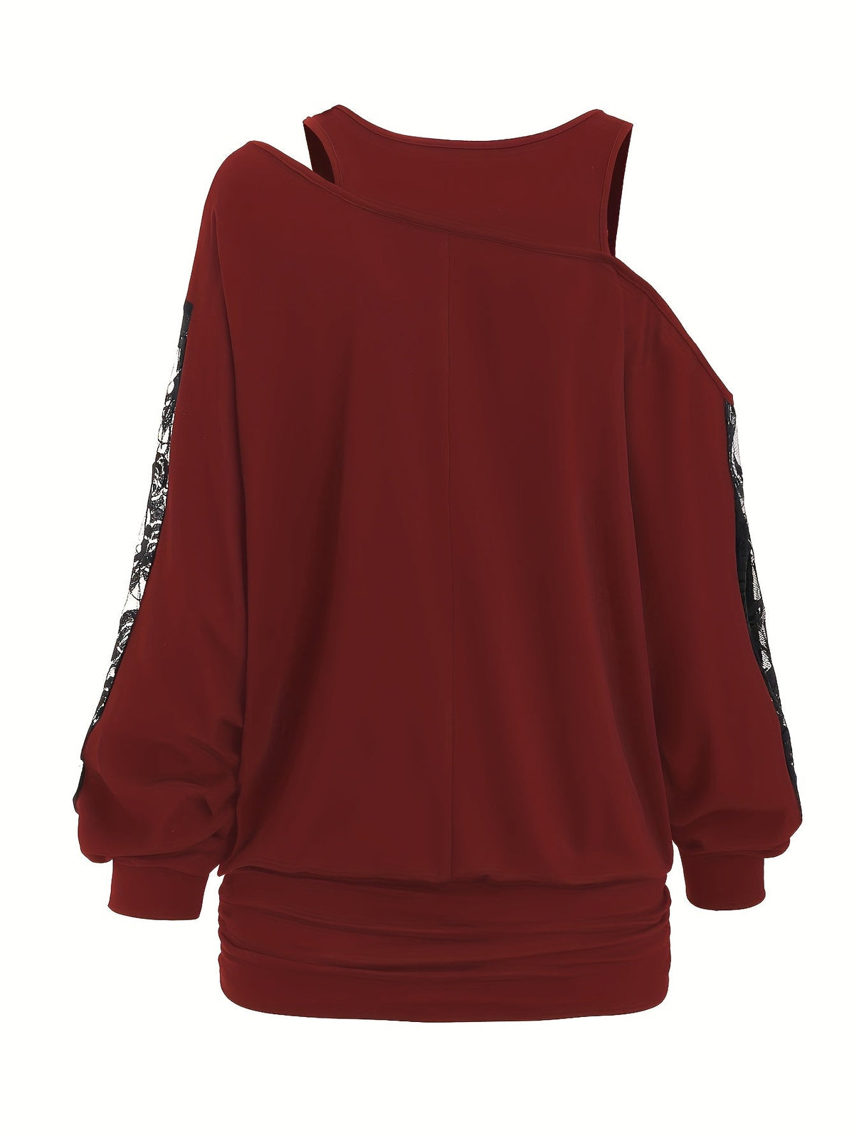 Lace Splicing Long Sleeve Top Women's Casual Loose Knit Shirt Fall Winter Contrast Lace Panel Blouse Black Deep Red Olive Green Dark Gray S M L XL XXL