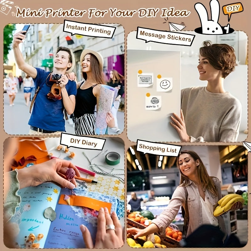 Portable Wireless Bluetooth Thermal Printer, Mini Pocket Printer, Ink-Free for Smartphones, Photos, Notes, Stickers, Diaries, Memos, Includes Thermal Paper Roll
