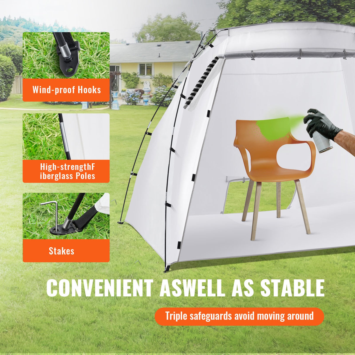 VEVOR Portable Spray Paint Booth Tent - 120"×84"×72" (7.5×5.2×5.2 ft), Pop-Up Paint Shelter, Vented, Stakes & Ropes Included - Furniture, Crafts, Airbrush & DIY Painting