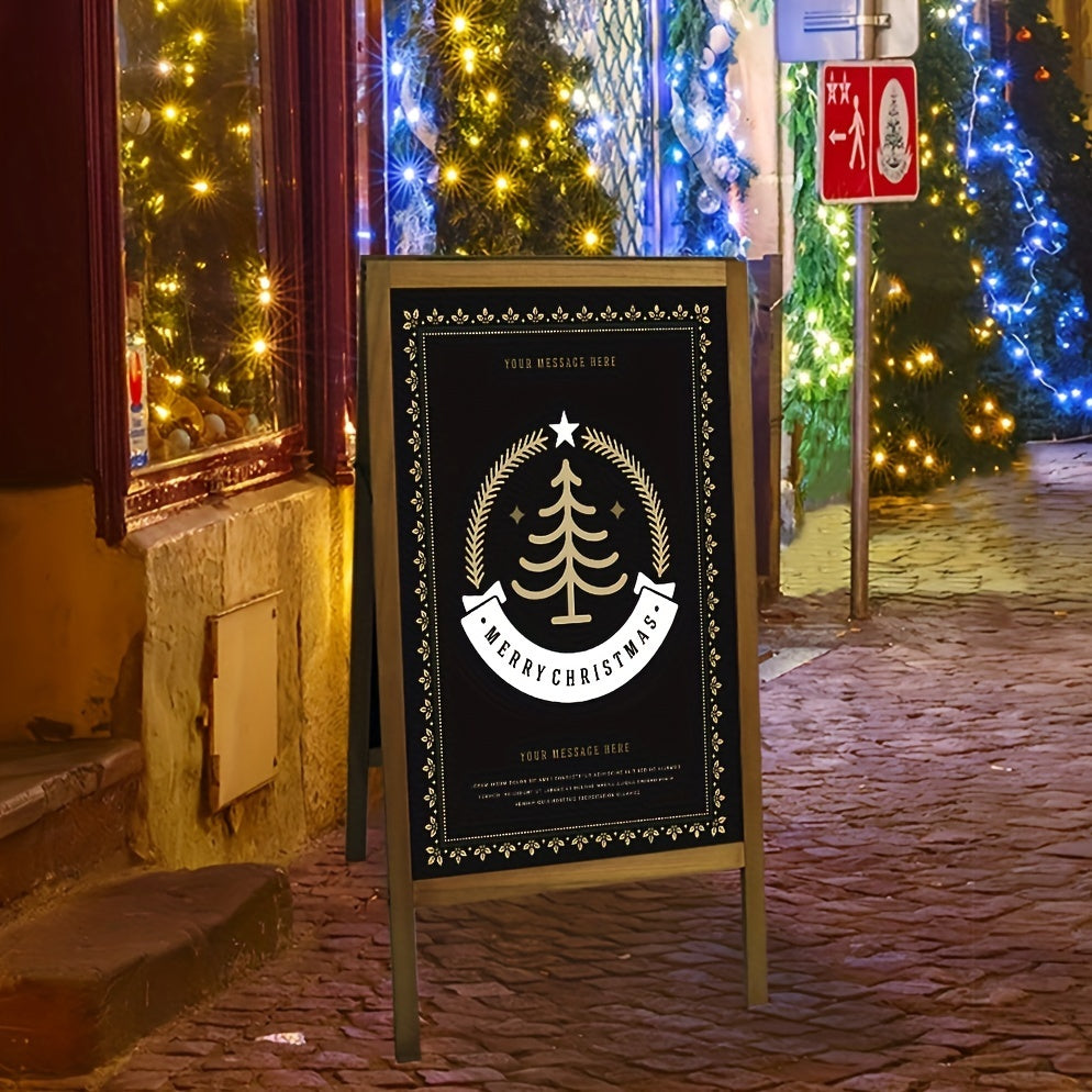 Double-Sided A-Frame Chalkboard Sign - Magnetic Wood Frame, 39"x20", Menu Display Board for Restaurant, Coffee Shop & Bar - Gray, Dark Brown & Light Brown