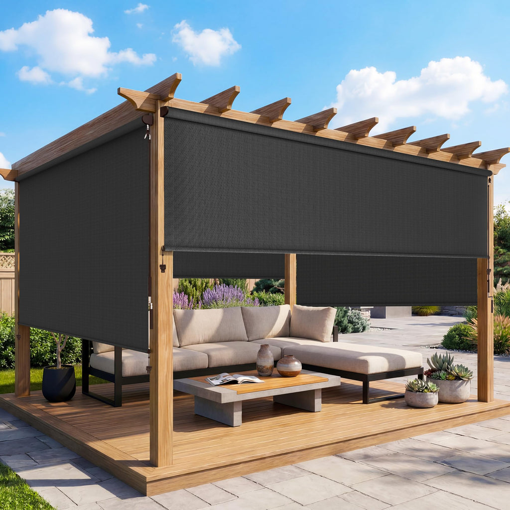 Outdoor Roller Shade 95% UV Protection 420GSM Cordless Aluminum Blinds with Crank Handle for Patio Pergola Deck & Backyard – Privacy & Thermal Insulated Sun Shade, Multiple Sizes & Colors