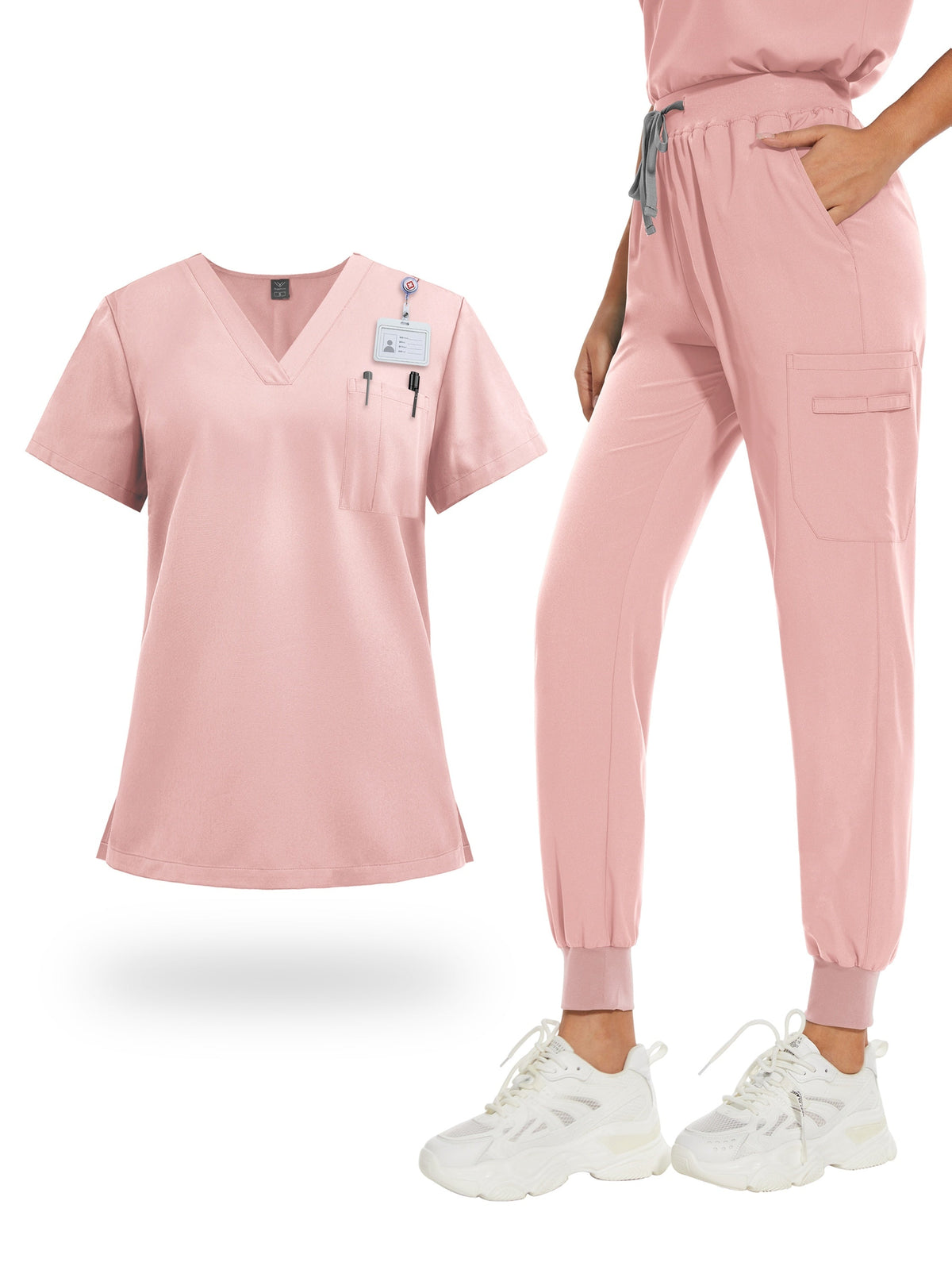 Women's V-Neck Scrub Set with Pockets – Nurse, Medical, Dental, and Spa Uniform, Short Sleeve, Solid Color, Comfortable Elastic Healthcare Workwear for All Seasons